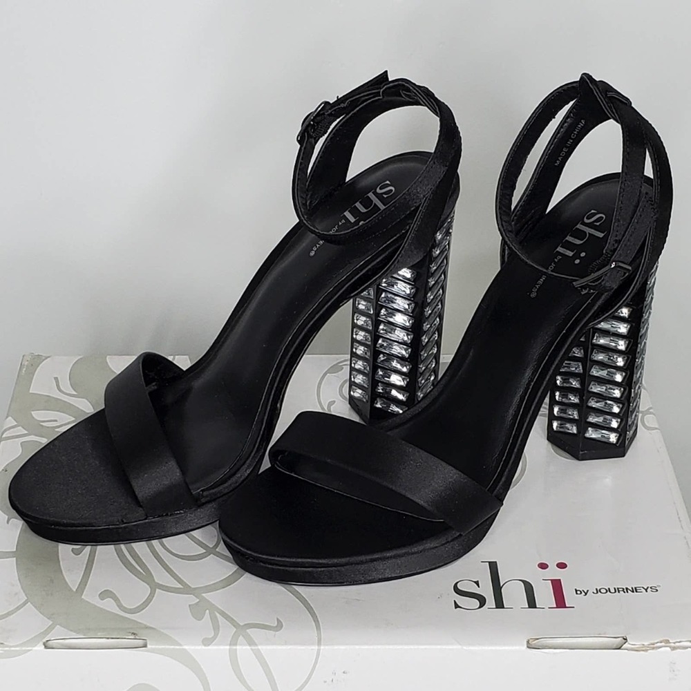 Shi by Journeys Dazzled Black Block Heel Sandals